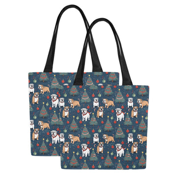 Yuletide English Bulldog Bliss Large Canvas Tote Bags - Set of 2-Accessories-Accessories, Bags, English Bulldog-Set of 2-1