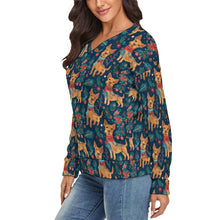 Load image into Gallery viewer, Yuletide Frolic Airedale Terriers Women&#39;s V-Neck Christmas Sweater-Apparel-Airedale Terrier,Apparel,Christmas,Dog Mom Gifts,Sweater,Sweatshirt-3