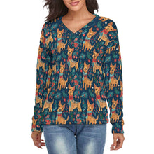 Load image into Gallery viewer, Yuletide Frolic Airedale Terriers Women&#39;s V-Neck Christmas Sweater-Apparel-Airedale Terrier,Apparel,Christmas,Dog Mom Gifts,Sweater,Sweatshirt-S-2