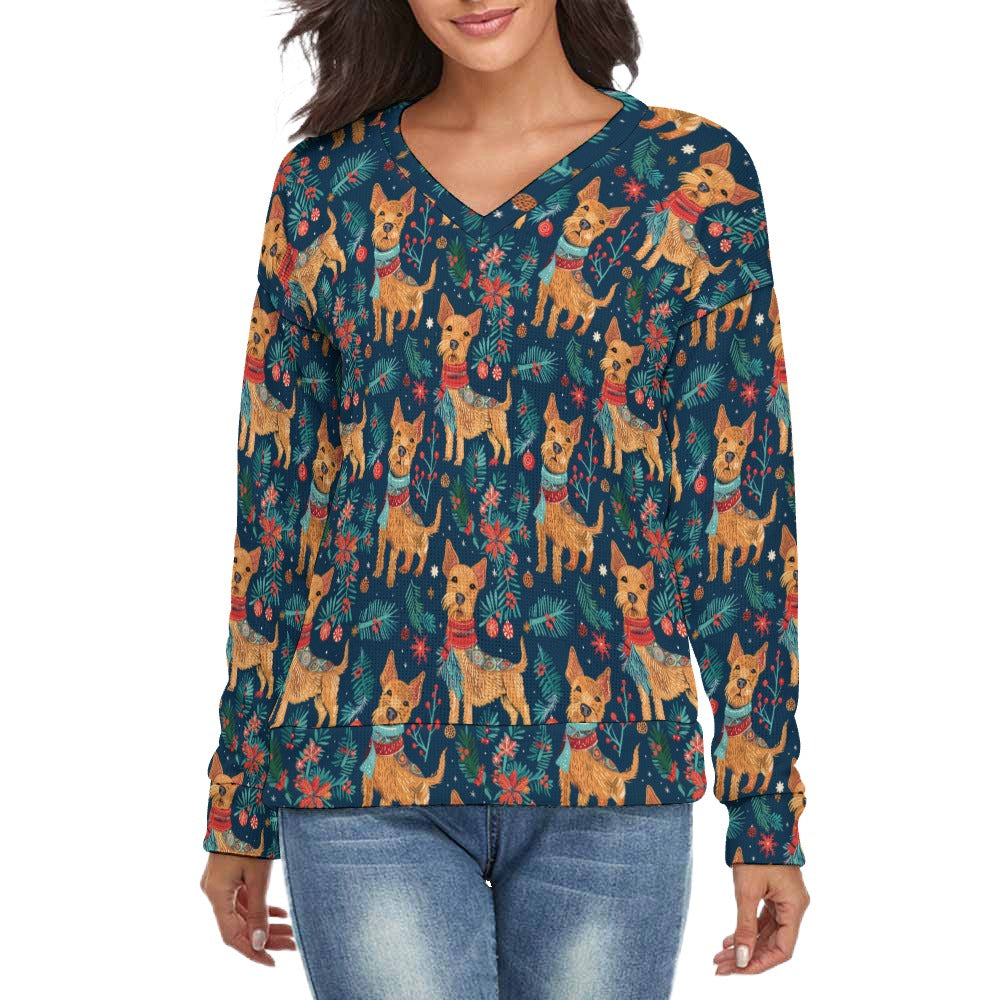 Yuletide Frolic Airedale Terriers Women's V-Neck Christmas Sweater-Apparel-Airedale Terrier,Apparel,Christmas,Dog Mom Gifts,Sweater,Sweatshirt-S-2