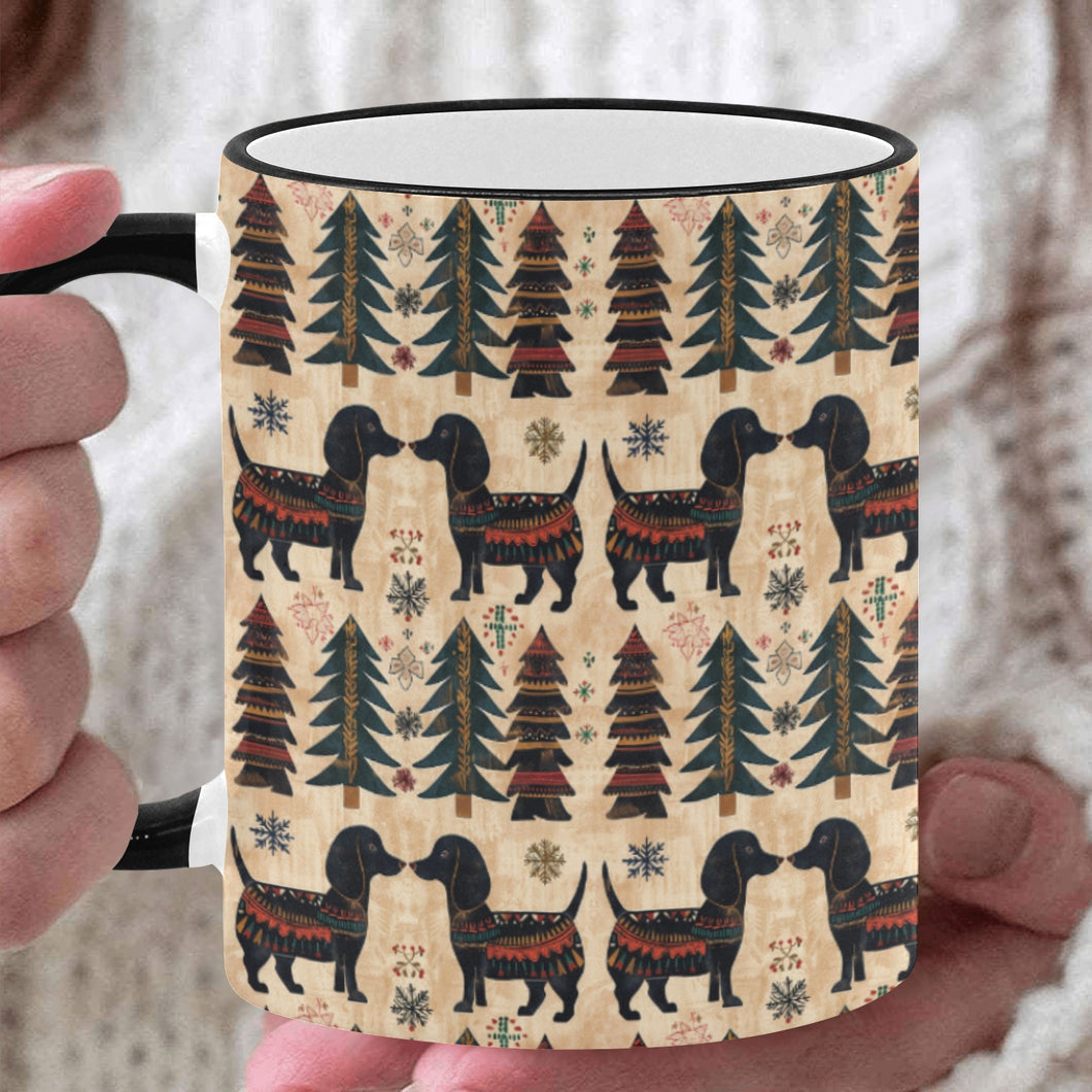 Yuletide Kisses Black Tan Dachshunds Christmas Coffee Mug-White-ONE SIZE-1