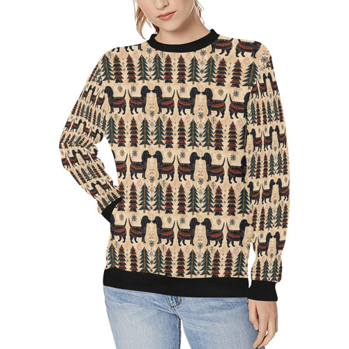 Yuletide Kisses Black Tan Dachshunds Christmas Sweatshirt for Women-Apparel-Apparel, Christmas, Dachshund, Dog Mom Gifts, Sweatshirt-S-1