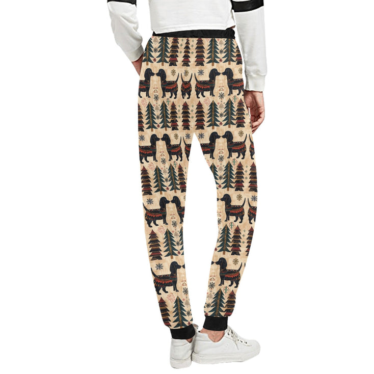 Yuletide Kisses Black Tan Dachshunds Christmas Unisex Sweatpants-Apparel-Apparel, Christmas, Dachshund, Dog Dad Gifts, Dog Mom Gifts, Pajamas-3