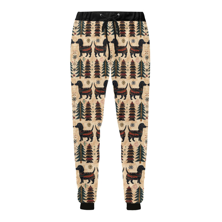 Yuletide Kisses Black Tan Dachshunds Christmas Unisex Sweatpants-Apparel-Apparel, Christmas, Dachshund, Dog Dad Gifts, Dog Mom Gifts, Pajamas-4