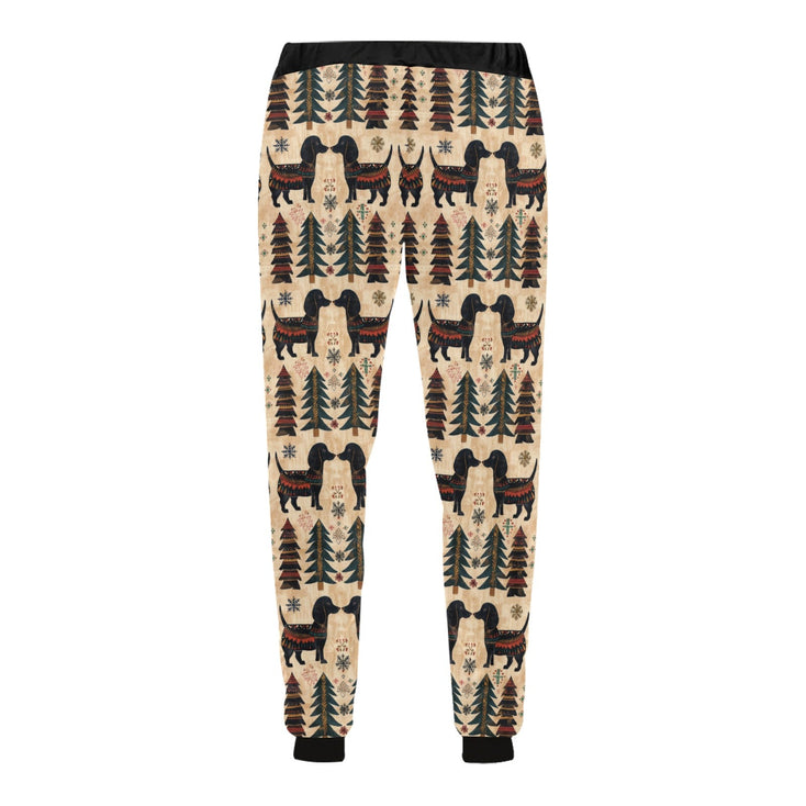 Yuletide Kisses Black Tan Dachshunds Christmas Unisex Sweatpants-Apparel-Apparel, Christmas, Dachshund, Dog Dad Gifts, Dog Mom Gifts, Pajamas-5