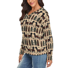 Load image into Gallery viewer, Yuletide Kisses Black Tan Dachshunds Women's V-Neck Christmas Sweater-Apparel-Apparel,Christmas,Dachshund,Dog Mom Gifts,Sweater,Sweatshirt-2