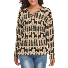 Load image into Gallery viewer, Yuletide Kisses Black Tan Dachshunds Women's V-Neck Christmas Sweater-Apparel-Apparel,Christmas,Dachshund,Dog Mom Gifts,Sweater,Sweatshirt-S-White1-1