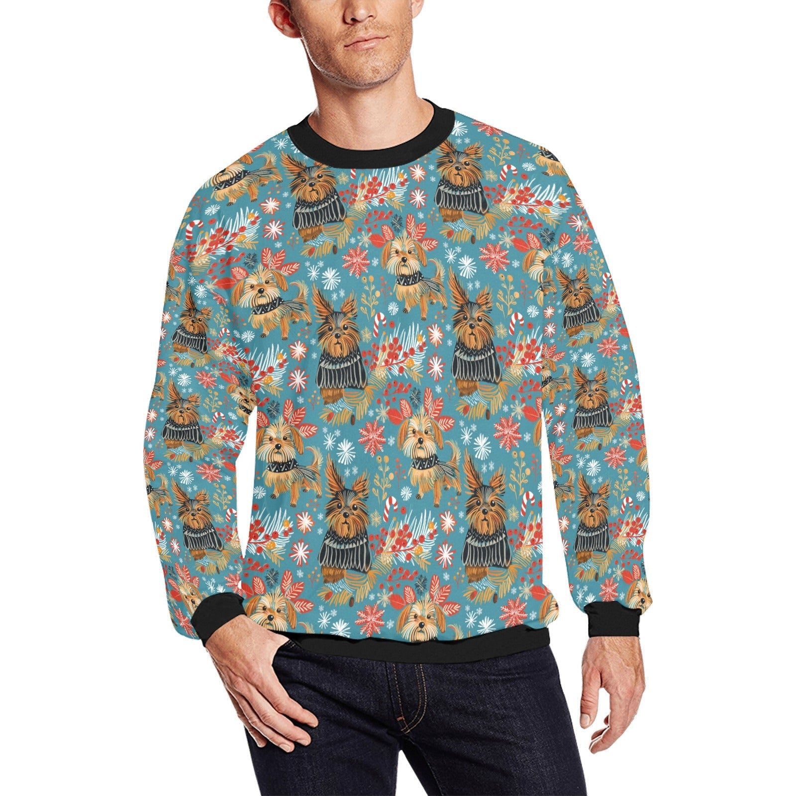 Yuletide Yorkies Christmas Fuzzy Sweatshirt For Men S