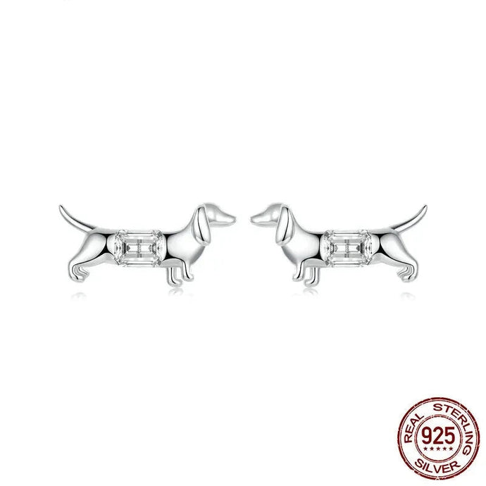 Zircon Belly Silver Dachshund Stud Earrings-Dog Themed Jewellery-Accessories, Dachshund, Dog Mom Gifts, Earrings, Jewellery-925 Sterling Silver-1