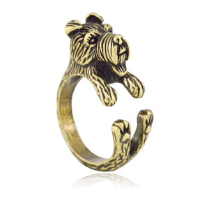 3D Airedale Terrier Finger Wrap Rings-Dog Themed Jewellery-Airedale Terrier, Dogs, Jewellery, Ring-Resizable-Antique Bronze-4