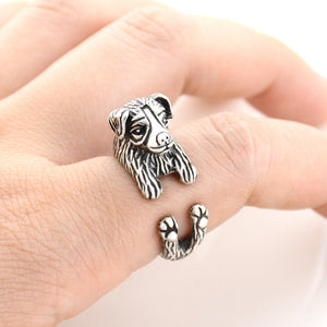 3D Australian Shepherd Finger Wrap Rings-Dog Themed Jewellery-Australian Shepherd, Dogs, Jewellery, Ring-Resizable-Antique Silver-2