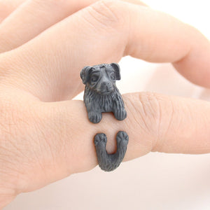 3D Australian Shepherd Finger Wrap Rings-Dog Themed Jewellery-Australian Shepherd, Dogs, Jewellery, Ring-Resizable-Black Gun-5