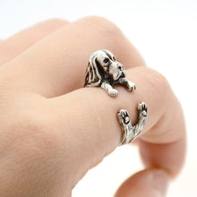 Load image into Gallery viewer, 3D Basset Hound Finger Wrap Rings-Dog Themed Jewellery-Basset Hound, Dogs, Jewellery, Ring-Resizable-Antique Silver-2