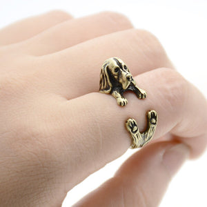3D Basset Hound Finger Wrap Rings-Dog Themed Jewellery-Basset Hound, Dogs, Jewellery, Ring-Resizable-Antique Bronze-5