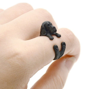 3D Basset Hound Finger Wrap Rings-Dog Themed Jewellery-Basset Hound, Dogs, Jewellery, Ring-Resizable-Black Gun-7