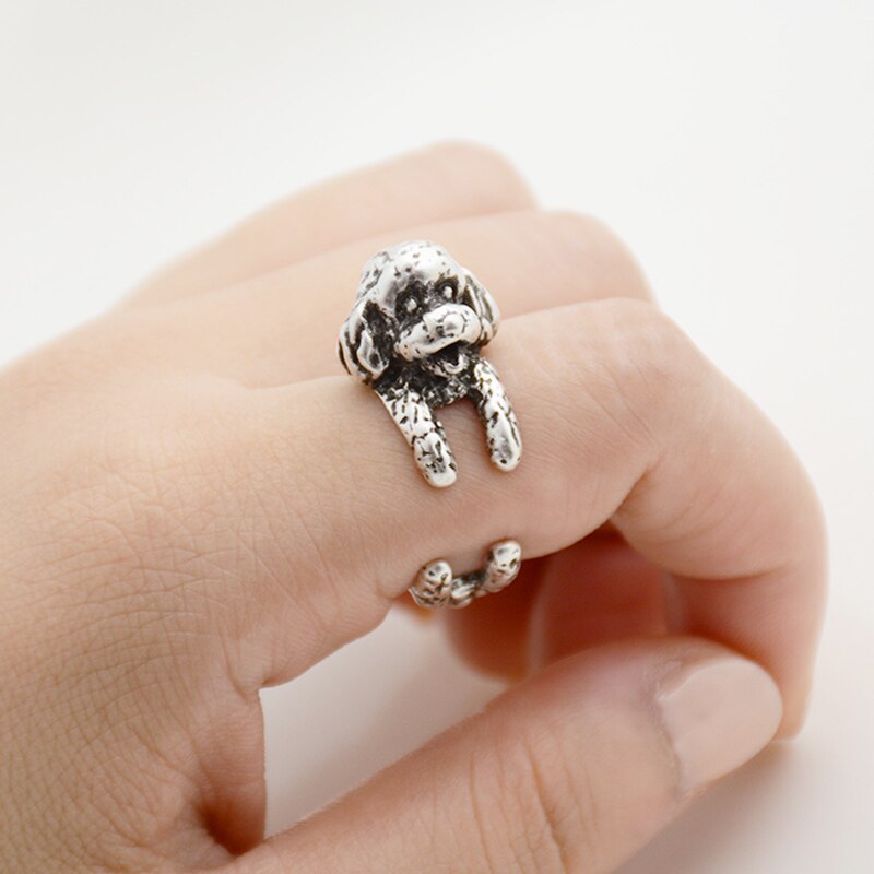 3D Bichon Frise Finger Wrap Rings-Dog Themed Jewellery-Bichon Frise, Dogs, Jewellery, Ring-Resizable-Antique Silver-2