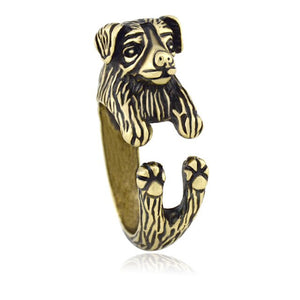 3D Border Collie Finger Wrap Rings-Dog Themed Jewellery-Border Collie, Dogs, Jewellery, Ring-Resizable-Antique Bronze-4