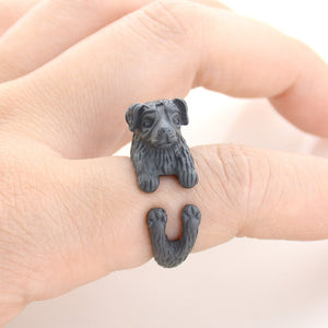 3D Border Collie Finger Wrap Rings-Dog Themed Jewellery-Border Collie, Dogs, Jewellery, Ring-Resizable-Black Gun-5