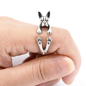 3D Boston Terrier Finger Wrap Rings-Dog Themed Jewellery-Boston Terrier, Dogs, Jewellery, Ring-3