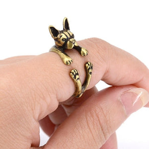 3D Boston Terrier Finger Wrap Rings-Dog Themed Jewellery-Boston Terrier, Dogs, Jewellery, Ring-Resizable-Antique Bronze-5