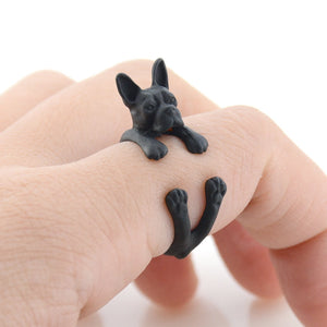 3D Boston Terrier Finger Wrap Rings-Dog Themed Jewellery-Boston Terrier, Dogs, Jewellery, Ring-Resizable-Black Gun-6