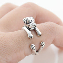 Load image into Gallery viewer, 3D Boxer Finger Wrap Rings-Dog Themed Jewellery-Boxer, Dogs, Jewellery, Ring-Normal Ears-Antique Silver-2