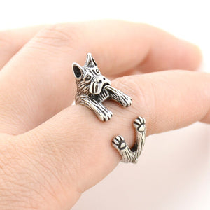 3D Boxer Finger Wrap Rings-Dog Themed Jewellery-Boxer, Dogs, Jewellery, Ring-Cropped Ears-Antique Silver-7