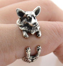 Load image into Gallery viewer, 3D Corgi Finger Wrap Rings-Dog Themed Jewellery-Corgi, Dogs, Jewellery, Ring-Resizable-Antique Silver-2