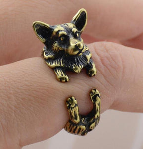 3D Corgi Finger Wrap Rings-Dog Themed Jewellery-Corgi, Dogs, Jewellery, Ring-Resizable-Antique Bronze-4
