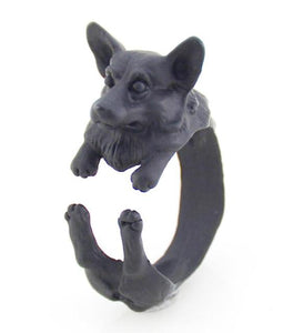 3D Corgi Finger Wrap Rings-Dog Themed Jewellery-Corgi, Dogs, Jewellery, Ring-Resizable-Black Gun-5