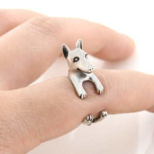3D Doberman Finger Wrap Rings-Dog Themed Jewellery-Doberman, Dogs, Jewellery, Ring-Resizable-Antique Silver-2