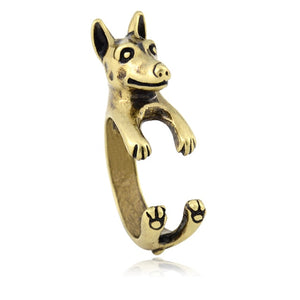 3D Doberman Finger Wrap Rings-Dog Themed Jewellery-Doberman, Dogs, Jewellery, Ring-Resizable-Antique Bronze-4