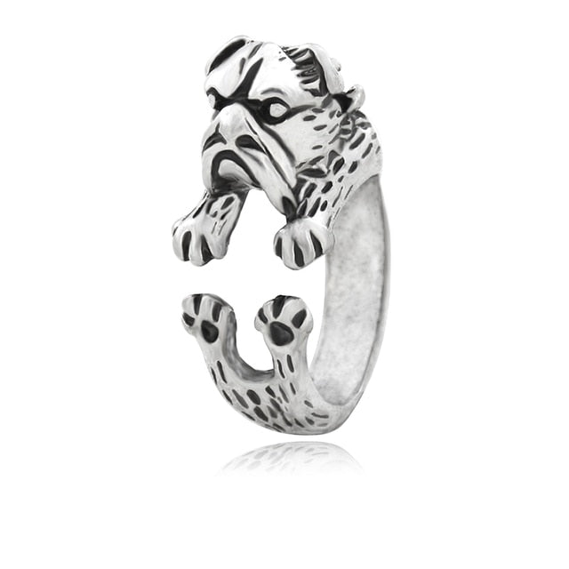 3D English Bulldog Finger Wrap Rings