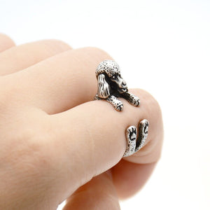 3D French Poodle Finger Wrap Rings-Dog Themed Jewellery-Dogs, Jewellery, Poodle, Ring-Resizable-Antique Silver-2
