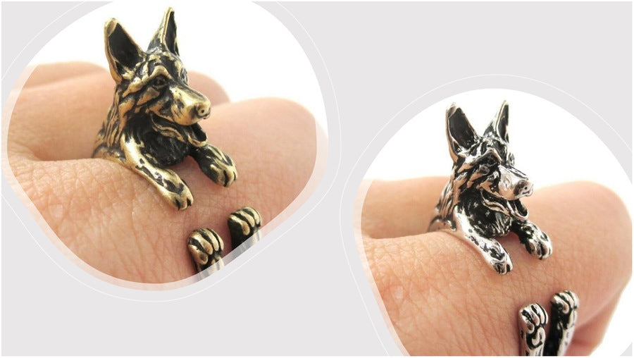 3D German Shepherd Finger Wrap Rings