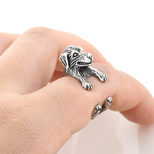 Load image into Gallery viewer, 3D Golden Retriever Finger Wrap Rings-Dog Themed Jewellery-Dogs, Golden Retriever, Jewellery, Ring-Resizable-Antique Silver-2