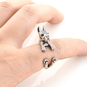 3D Great Dane Finger Wrap Rings-Dog Themed Jewellery-Dogs, Great Dane, Jewellery, Ring-Resizable-Antique Silver-2