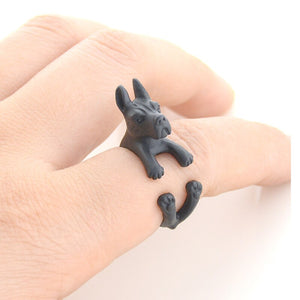 3D Great Dane Finger Wrap Rings-Dog Themed Jewellery-Dogs, Great Dane, Jewellery, Ring-Resizable-Black Gun-6
