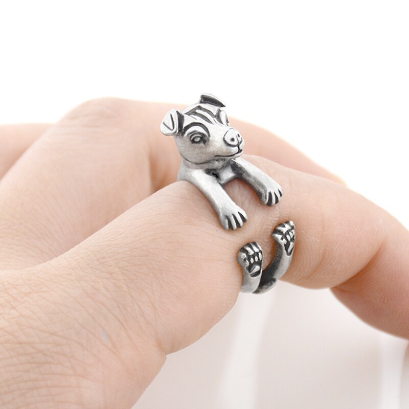 3D Jack Russell Terrier Finger Wrap Rings-Dog Themed Jewellery-Dogs, Jack Russell Terrier, Jewellery, Ring-Resizable-Antique Silver-2