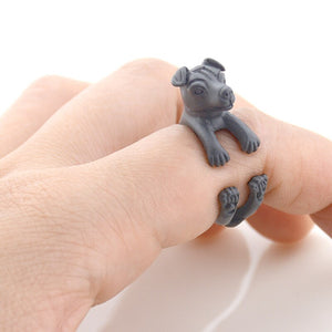 3D Jack Russell Terrier Finger Wrap Rings-Dog Themed Jewellery-Dogs, Jack Russell Terrier, Jewellery, Ring-Resizable-Black Gun-6