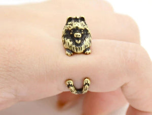Image of a smiling Pomeranian ring in bronze