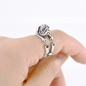 3D Pug Finger Wrap Rings-Dog Themed Jewellery-Dogs, Jewellery, Pug, Ring-Resizable-Antique Silver-2