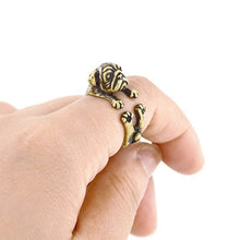 Load image into Gallery viewer, 3D Pug Finger Wrap Rings-Dog Themed Jewellery-Dogs, Jewellery, Pug, Ring-Resizable-Antique Bronze-5