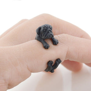 3D Pug Finger Wrap Rings-Dog Themed Jewellery-Dogs, Jewellery, Pug, Ring-Resizable-Black Gun-6