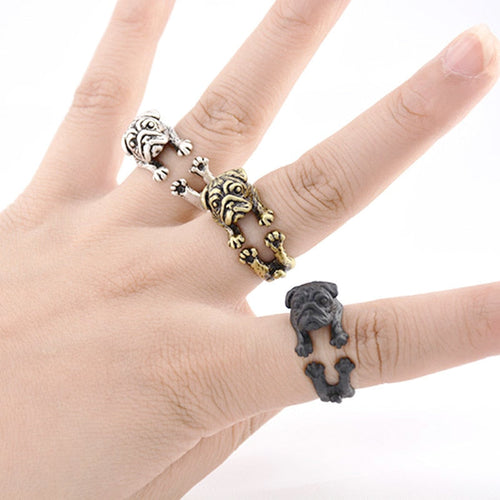 3D Pug Finger Wrap Rings-Dog Themed Jewellery-Dogs, Jewellery, Pug, Ring-1
