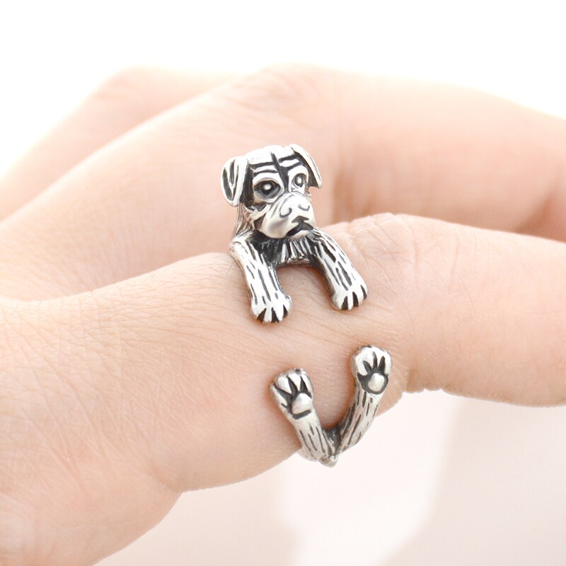 3D Rottweiler Finger Wrap Rings-Dog Themed Jewellery-Dogs, Jewellery, Ring, Rottweiler-Resizable-Antique Silver-2