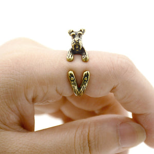 3D Schnauzer Finger Wrap Rings-Dog Themed Jewellery-Dogs, Jewellery, Ring, Schnauzer-Resizable-Antique Bronze-5
