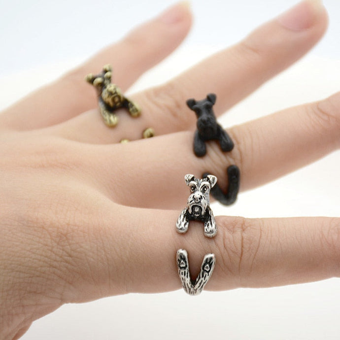 3D Schnauzer Finger Wrap Rings-Dog Themed Jewellery-Dogs, Jewellery, Ring, Schnauzer-1