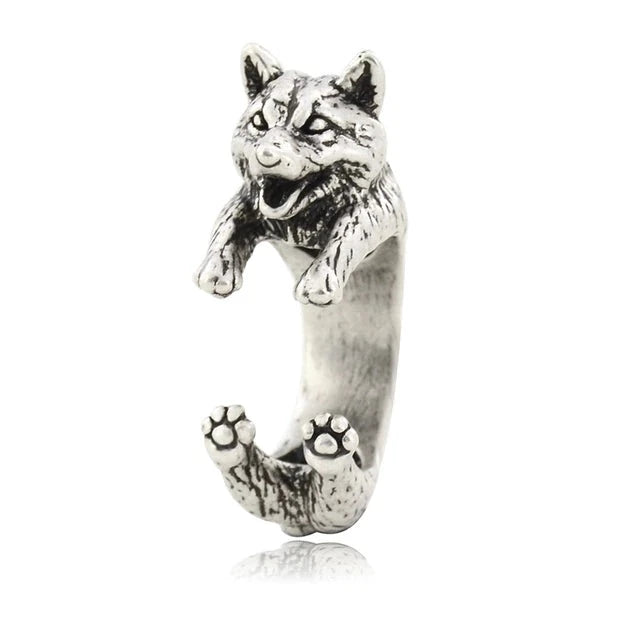 Image of a Shiba Inu rings in silver