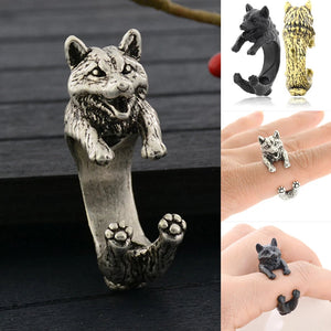 Image of three Shiba Inu rings in silver, black, and bronze